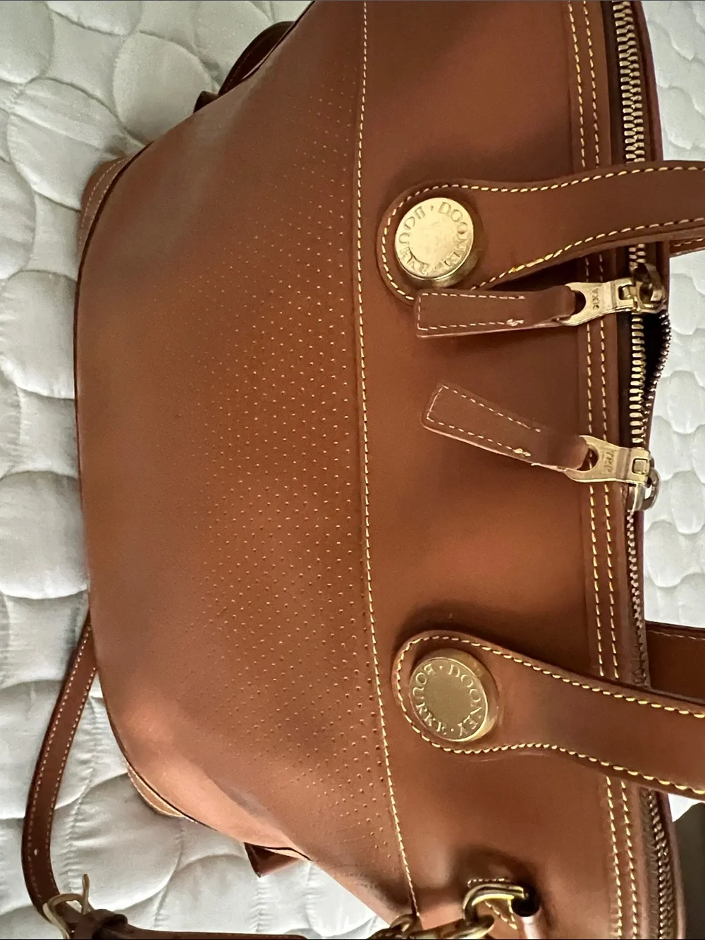 Classic Brown Dooney Tote Bag with Gold Hardware
